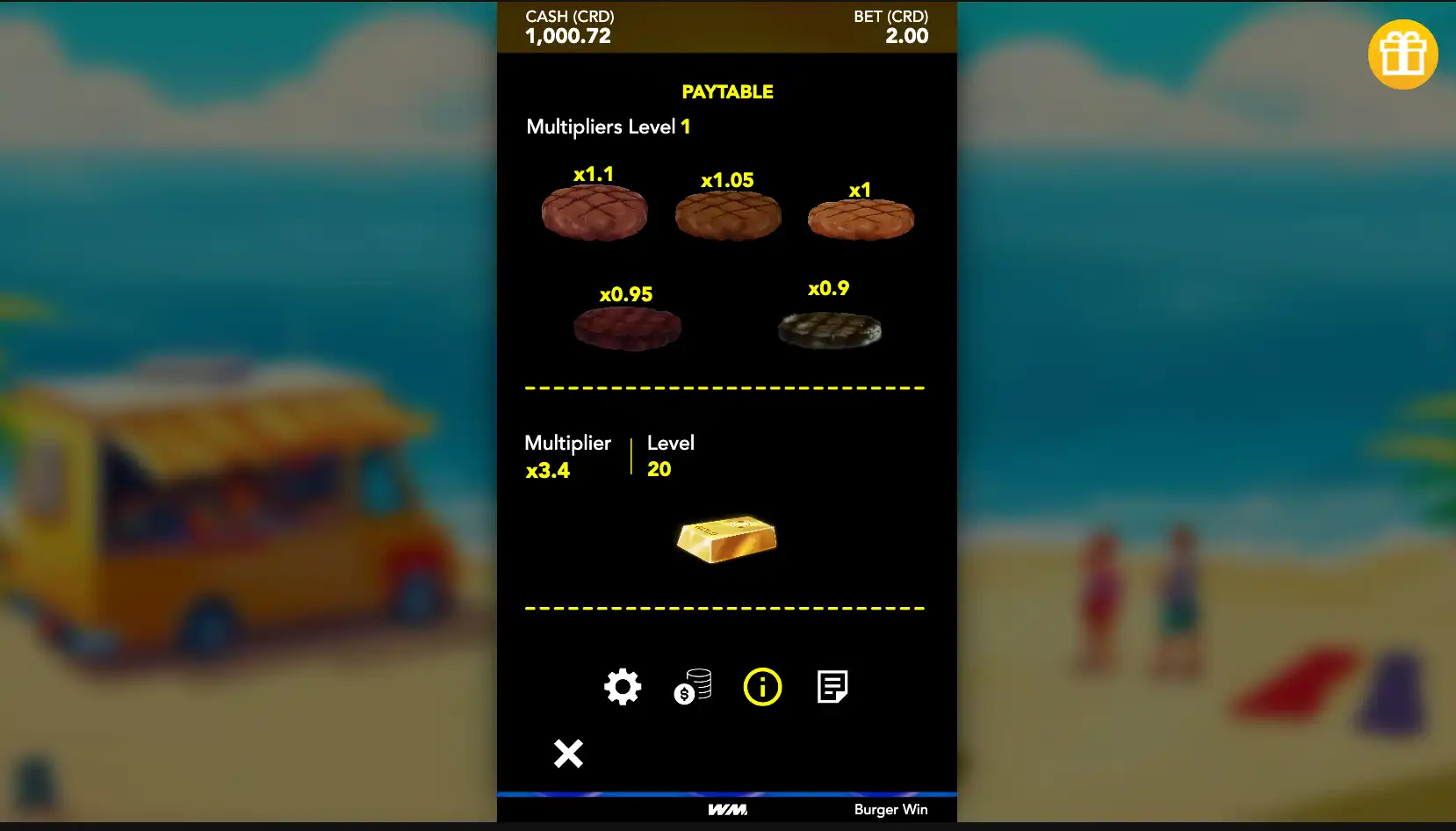 símbolos del juego burger win