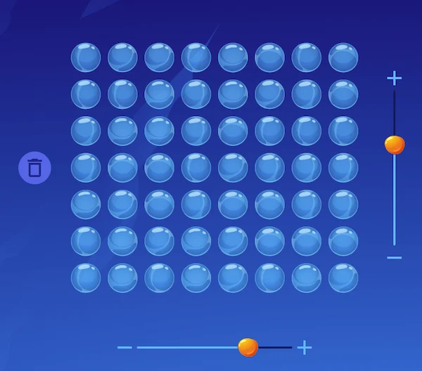 Campo de juego ampliado de Bubbles con 64 burbujas azules