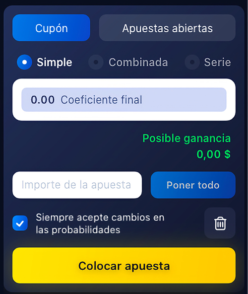 Colocar apuesta 1win