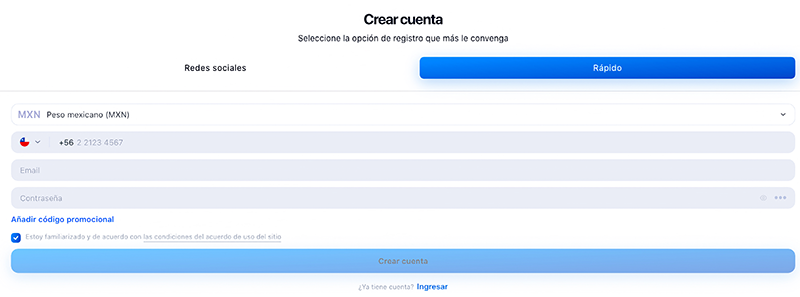 Crear cuenta 1win