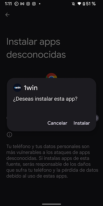 Instalar en android 1win