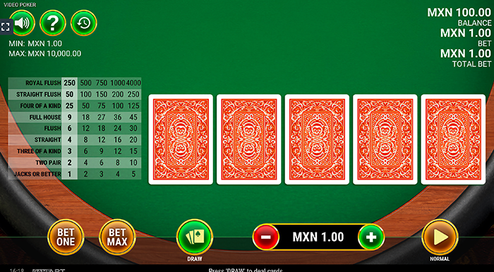 video poker 1win